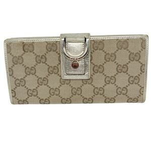 Authentic Gucci GG Canvas Gold Metallic Continental Wallet D-Ring Snap Italy